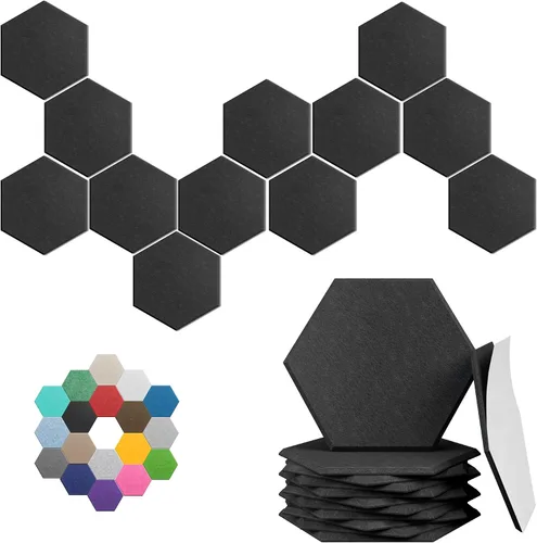 Vista 21 de Paneles hexagonales en forma de A, paquete de 12 paneles acústicos de alta densidad de 12 x 10 x 0.4 pulgadas para mejorar la reducción de ruido