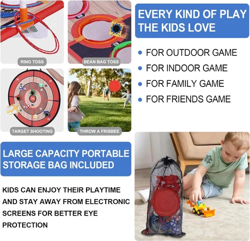 Vista 2 de Lanzamiento de Bolsas de Frijoles y Lanzamiento de Pelotas y Lanzamiento de Aros, Juguetes de Exterior 5 en 1 para Niños, Juegos Familiares
