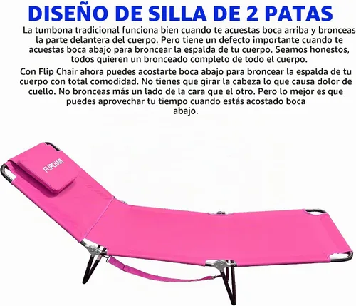 Vista 4 de EASYGO PRODUCTS Silla de césped, tumbona, 2 patas, soporte de material de poliéster, respaldo reclinable, almohada ideal para playa, hogar, patio