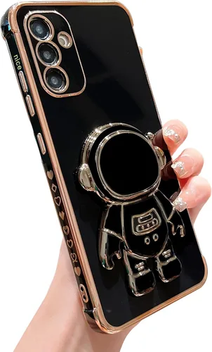 Vista 10 de phylla para Samsung Galaxy A12 Funda de Teléfono con Soporte Oculto de Astronauta Chapado en Oro de Lujo Lindo Astronauta Lateral Lindo