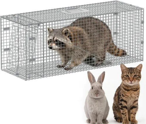 Vista 10 de Single Door Animal Traps Foldable Live Animal Trap Easy Set & Release Traps for Squirrels Armadillos Rats 24 * 24 * 5 Inch