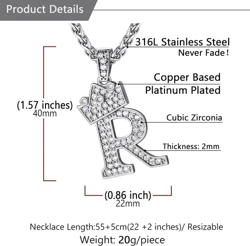 Vista 5 de U7 Collar de letras A-Z para hombres y mujeres chapado en oro de 18 quilates con cadena de nombre de 22 a 24 pulgadas color plata y oro negro