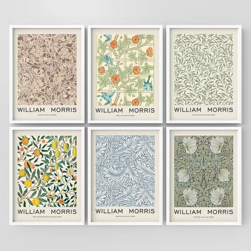 Vista 65 de Juego de galería de collage enmarcado para pared, diseño de plantas de flores de William Morris, ilustraciones de naturaleza silvestre, moderno