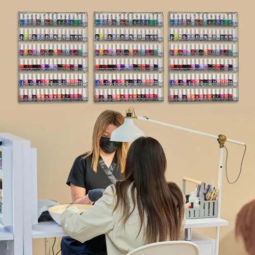Vista 2 de AMT - Estantes metálicos para esmalte de uñas para pared, exhibición de esmalte de uñas transparente, organizador de aceites esenciales Young