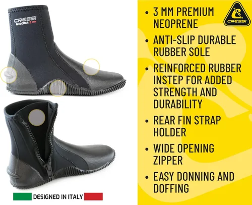 Vista 2 de Cressi Botas de neopreno con suela antideslizante para adultos - para deportes acuáticos: buceo, esnórquel, buceo, rafting, windsurf
