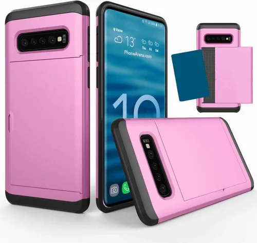 Vista 12 de Funda para Galaxy S10 Plus, ultrafina, a prueba de golpes, parte trasera dura, de silicona de doble capa, protector para tarjetas de crédito, ranura