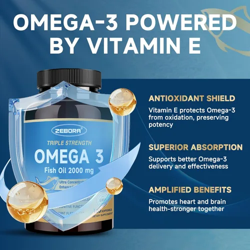 Vista 5 de ZEBORA Aceite de pescado con Omega-3 de triple fuerza 2000mg – Omega 3 ultra alta potencia rTG – Apoya la salud del corazón, el cerebro, los ojos