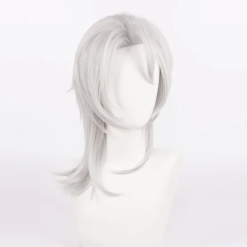 Vista 3 de XiongXiongLe Peluca de Halloween, cosplay, anime Demon Slayer Uzui Tengen, peluca media corta de color blanco plateado para hombre, pelucas