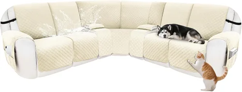 Vista 31 de Fundas para sofá modular reclinable, de terciopelo en forma de L, funda de consola central para perros y mascotas, lavable antideslizante, 1 funda