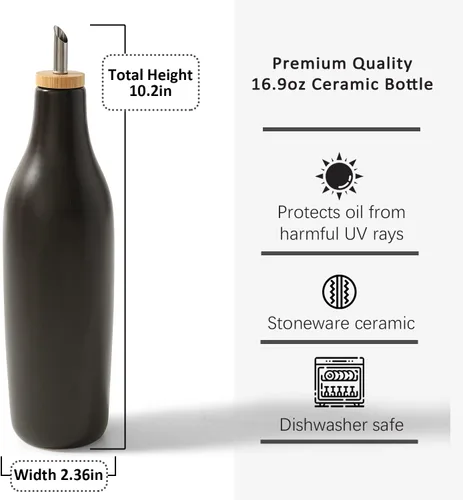 Vista 3 de HOMCDALY Dispensador de aceite de oliva de cerámica para cocina, dispensador de botellas de aceite y vinagre de gres de 16 oz, botella dispensadora