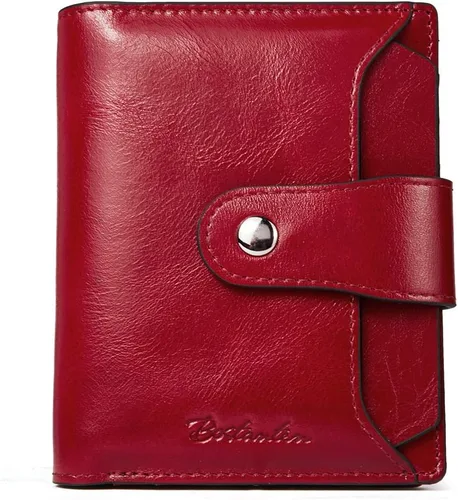 Vista 25 de BOSTANTEN Cartera de piel para mujer, con bloqueo RFID, pequeña, plegable, con bolsillo con cremallera, tarjetero, con ventana de identificación