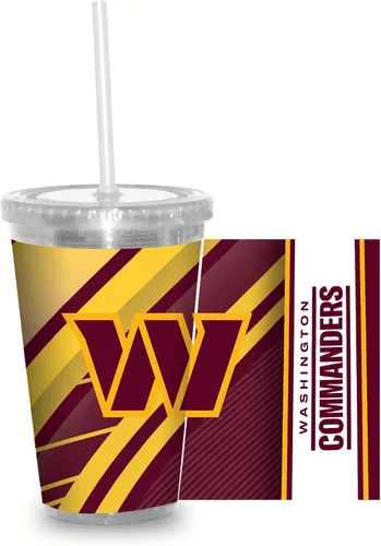 Vista 13 de Vaso transparente de fútbol NFL de 16 onzas con popote para fanáticos de la NFL