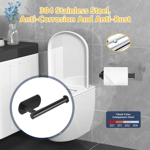 Vista 5 de WYSE Soporte de papel higiénico negro autoadhesivo, soporte para papel higiénico para baño, portarrollos de papel higiénico, acero inoxidable SUS304