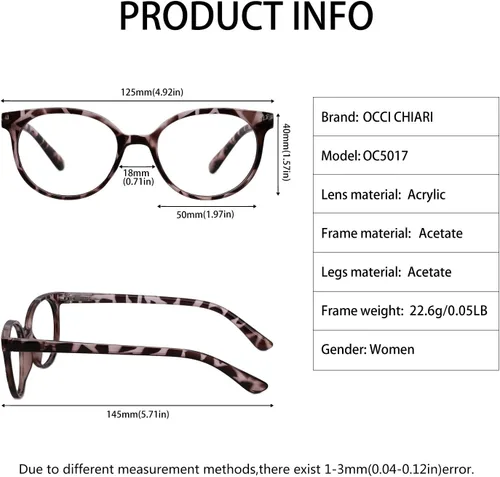 Vista 5 de OCCI CHIARI Gafas de lectura para mujeres pequeñas, cómodas y elegantes