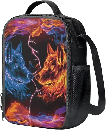 Vista 2 de ZFRXIGN Lonchera de lobo para niños y niños, bolsa de almuerzo aislada, bolsa térmica Bento, bolsa de almuerzo para niños y adultos, picnic
