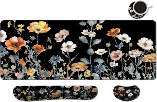 Vista 31 de Alfombrilla de escritorio, alfombrilla de mouse grande para juegos con reposamuñecas, 4 en 1 XXL, reposamuñecas para teclado, soporte de muñeca