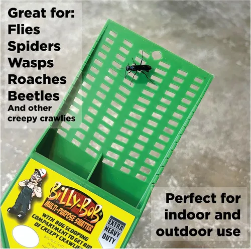 Vista 4 de BILLY-BOB Matamoscas multiusos resistente, paquete de 2, matamoscas con compartimentos para recoger insectos y atrapar arañas