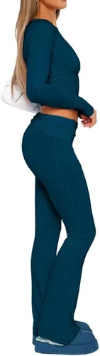 Vista 4 de Hafailia Leggings casuales y suaves para mujer, ajustados, doblados sobre la cintura, pantalones de yoga