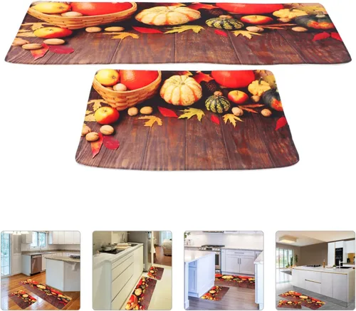 Vista 5 de UPKOCH 2 alfombras y tapetes de cocina de otoño, antideslizantes, lavables, alfombra de cocina de Acción de Gracias, alfombra de piso debajo