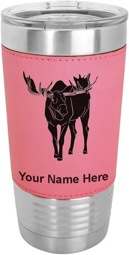 Vista 9 de LaserGram Vaso aislado al vacío de 20 onzas, alce, grabado personalizado incluido (piel sintética, estilo béisbol)