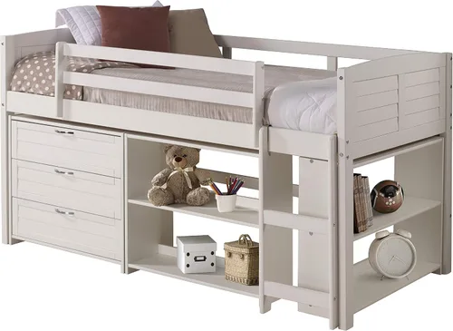 Vista 4 de Donco Kids Cama tipo loft baja modular con panel de listones en acabado blanco - Combo Set B