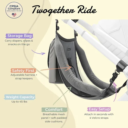 Vista 6 de Accesorio para asiento de hamaca. Alternativa para la tabla universal de cochecito si necesitas un cochecito doble para bebés y niños pequeños