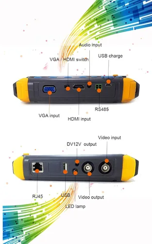 Vista 3 de Probador CCTV de 5 pulgadas 8MP AHD 8MP TVI 8MP CVI CVBS Coaxial HD Monitor Probador de Video Analógico Prueba de Cable UTP Entrada VGA/HDMI DC12V