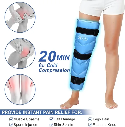 Vista 3 de REVIX Bolsa de hielo para aliviar el dolor de tobillo y pies y envoltura de hielo de gel grande para piernas, cadera, muslo, rodilla y espinilla