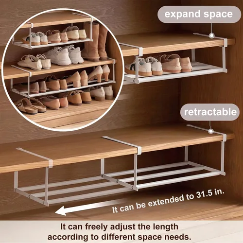 Vista 3 de Organizador expandible para zapatos, estante ajustable para zapatos y estante debajo del gabinete, para almacenamiento y organización de zapatos