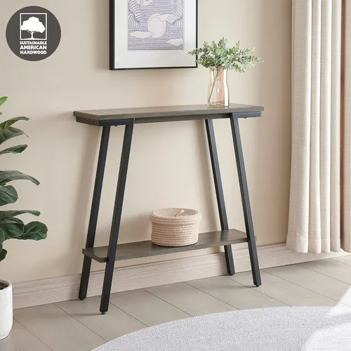 Vista 2 de Leick Home 214338 Empiria Mesa consola de madera con marco de metal para sala de estar, entrada, dormitorio, gris