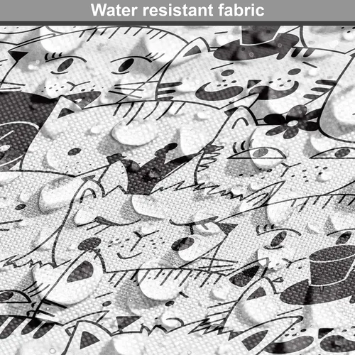 Vista 6 de Lunarable Tela de gato por The Yard, Doodle Kitty Faces Funny Hipster Animal Heads Humor Comic Whiskers Meow Theme, tela decorativa para tapicería