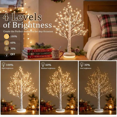 Vista 4 de EAMBRITE Árbol de abedul iluminado con luces LED, lámpara de árbol