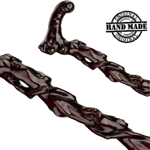 Vista 3 de Bastón de madera para caminar, muleta de moda para hombres y mujeres, bastón de madera con mango tallado, exquisitos bastones para tallar como