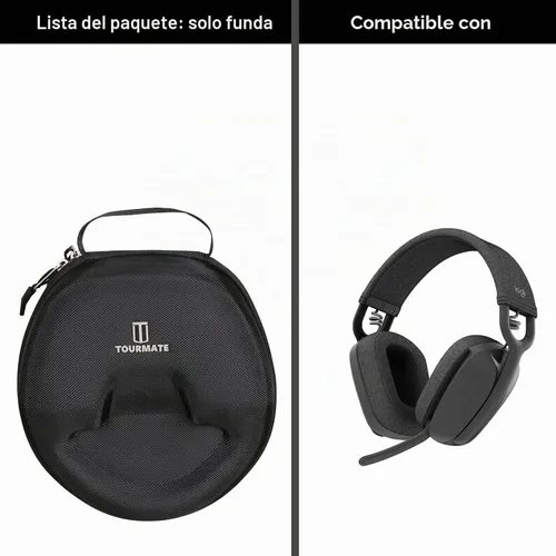 Vista 6 de Estuche rígido de viaje para auriculares inalámbricos Logitech Zone Vibe 100/125, estuche protector de almacenamiento de transporte - Tourmate
