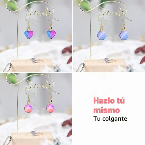 Vista 4 de Juego de 3 piezas de mini molde de silicona brillante, mini corazón/hexágono/círculo para aretes de oreja, molde de resina epoxi para manualidades