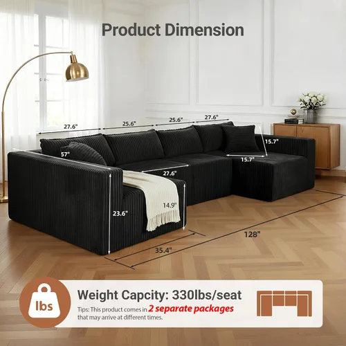 Vista 2 de Claiks - Sofá en forma de U de 128 pulgadas, sofá modular de gran tamaño Negro