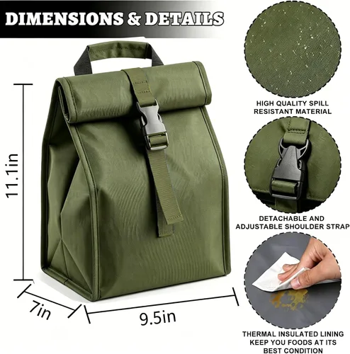 Vista 5 de ZM-YOUTOO Lonchera aislada plegable – Bolsa de almuerzo ligera y portátil con correa de hombro ajustable para hombres, mujeres, oficina, trabajo