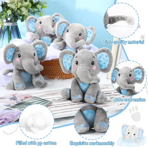 Vista 3 de Libima 4 piezas de animales de peluche de elefante pequeño a granel de 6 pulgadas, lindos animales de peluche suaves para niños y niñas, bebés, Azul