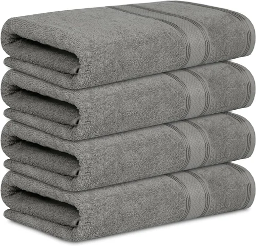 Vista 2 de Casa Lino Juego de 4 toallas de baño color gris plateado (54 x 27 pulgadas), toallas de baño grandes, toallas de baño 100% algodón para baño