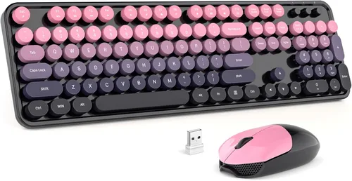 Vista 21 de MOFII Combo de teclado y mouse inalámbricos, teclado retro de máquina de escribir de 2.4 GHz, tamaño completo, lindos ratones inalámbricos, dongle