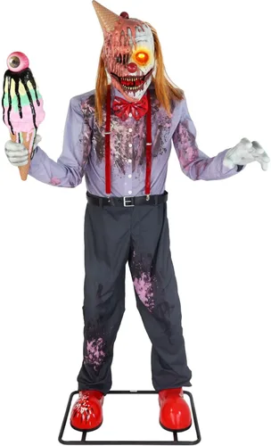 Vista 13 de Haunted Hill Farm Hartley The Sitting Scare Clown de Tekky, animatrónico de Halloween activado por movimiento para decoración de bromas de fiesta