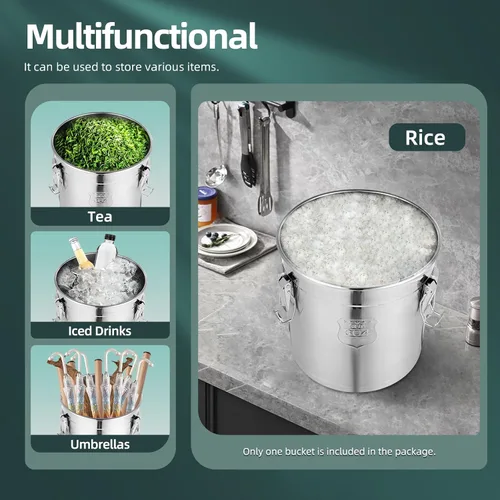 Vista 3 de Recipiente hermético para cocina, recipientes de almacenamiento de alimentos de acero inoxidable 304 con tapas de sellado, recipientes de cocina 21L