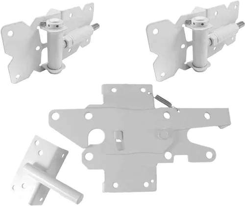 Vista 14 de Kit de herrajes para valla de vinilo de cierre automático, color blanco, puerta individual con 2 bisagras y pestillo