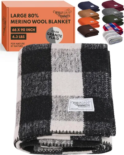Vista 24 de Woolly Mammoth Woolen Company Manta de Lana - 66 x 90 pulgadas, Corteza, 80% Lana Merino - Mantas de Campamento para Clima Frío - Durabilidad