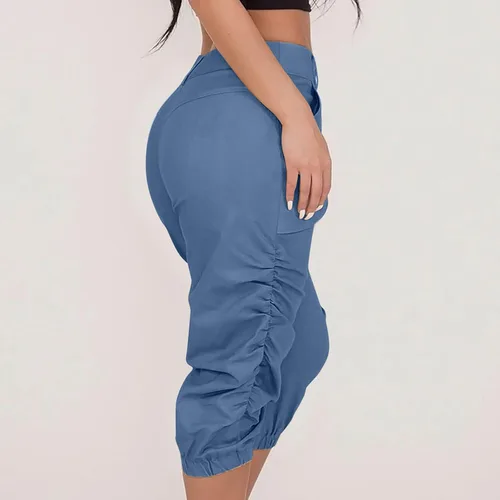 Vista 3 de Pantalones capri para mujer, estilo cargo, casual, de verano, talla grande, pantalones capri ligeros, atléticos, holgados, elásticos, recortados