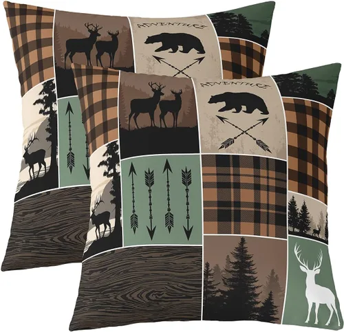 Vista 23 de Erosebridal Juego de 2 fundas de almohada occidentales de 16 x 16 pulgadas, fundas de almohada cuadradas decorativas de cuadrícula marrón retro
