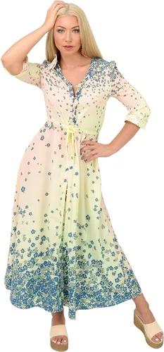Vista 2 de CowCow Vestido maxi bohemio para mujer, estilo japonés, con diseño de flor de cerezo, flores florales, lazo en la cintura, XS-3XL, Rosado