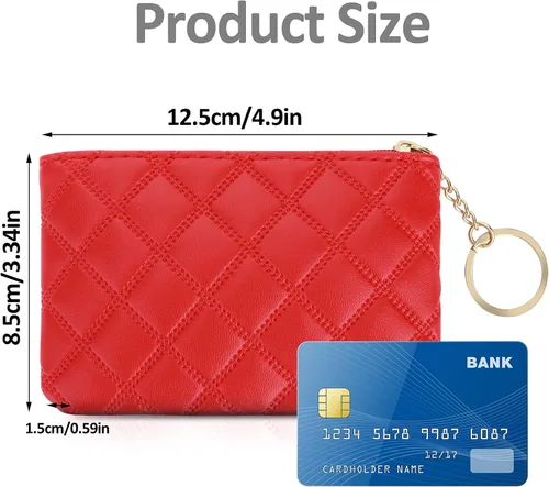 Vista 4 de simarro Monedero pequeño, con doble relieve, rombo de poliuretano, con cremallera, portátil, monedero corto para mujer, llavero con cremallera, mini