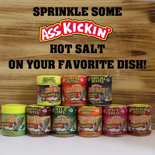 Vista 2 de Ass Kickin' Set de regalo de sal picante y picante – 1.1 onzas (paquete de 9 variedades) – Sabor perfecto para condimentos de palomitas de maíz, sal