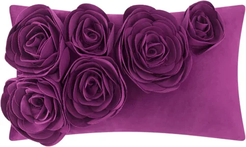 Vista 11 de JWH Funda de almohada decorativa de flores 3D, hecha a mano, funda de almohada floral de terciopelo suave, cojín lumbar para cama, sala de estar